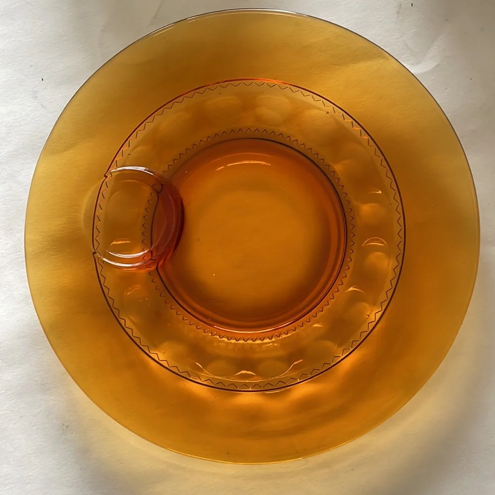 Amber Indiana Glass Kings Crown Thumbprint Pattern Luncheon Plates cups …